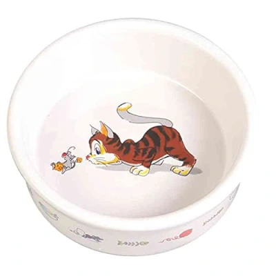 Abbildung von Trixie Napf mit Motiv, Katze, Keramik, weiß Ø 11 cm, 200 ml
