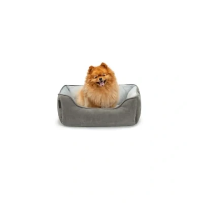 Abbildung von lionto Hundebett 2 in 1 mit komfortablem Einstieg, kuscheliges Heimtierbett zum Wenden für Hunde und Katzen, 60x50 cm, Hundekissen pflegeleichter Wildlederoptik, grau