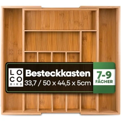 Abbildung von Loco Bird Besteckkasten für Schubladen aus Bambus verstellbarer Organizer Küche Besteckeinsatz Schubladeneinsatz Besteck Küchenschubladen