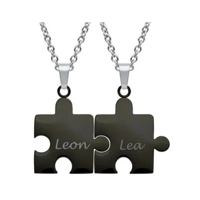 Abbildung von Partnerkette Puzzle Edelstahl mit Gravur Anhänger