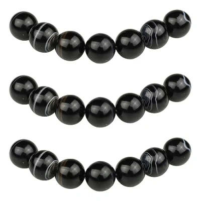 Abbildung von MJDCB Perlen zum Auffädeln 8mm 45 stück Schwarz Gestreifter Achat Halbedelsteine mit Loch Natürliche Lose Runde Steinperlen für Herstellung Schmuck Armbänder Halsketten