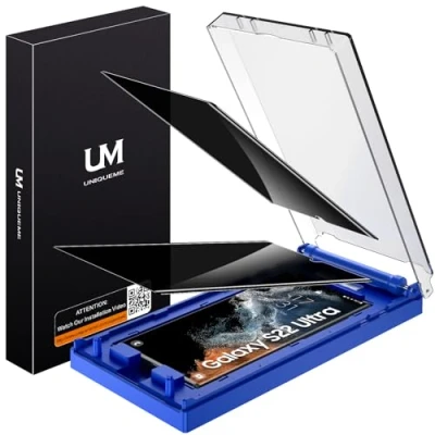 Abbildung von UniqueMe für Samsung Galaxy S22 Ultra Schutzfolie Sichtschutz, Fingerabdruck ID Unterstützen, 3D Vollabdeckung, Blasenfrei, Einfache Installation 2 Stück