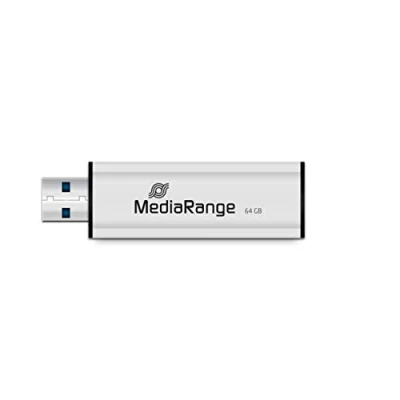 Abbildung von MediaRange USB 3.0 Speicherstick 64GB Mini Flash Laufwerk mit Schiebemechanismus und Schlüsselanhänger, externe Speichererweiterung Lesegeschwindigkeit von bis zu 34 MB/s, Farbe Silber