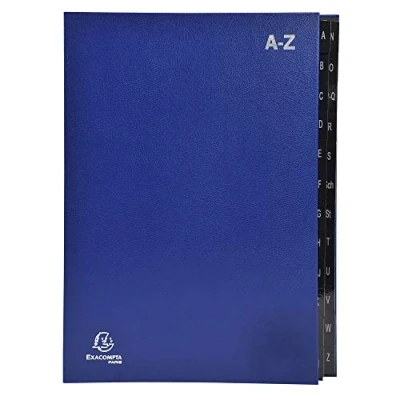 Abbildung von Exacompta 57222E Recycling Pultordner Ordonator aus extra starkem Karton 24 Fächer A Z für DIN A4 Sichtlöcher plastikverstärkte Taben Ordnungsmappe Fächermappe Registermappe blau