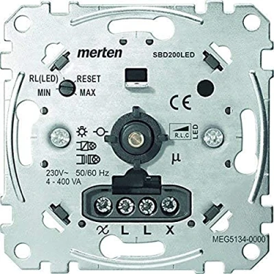 Abbildung von Schneider Electric Merten MEG5134 0000 Universal Drehdimmer Unterputz Dimmschalter für dimmbare LED Lampen, Glühlampen, Halogenlampen 4 400 W Phasenabschnitt, Aluminium