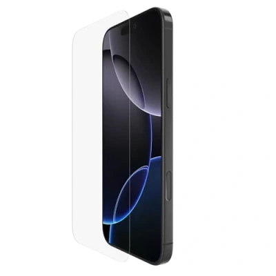 Abbildung von Belkin ScreenForce UltraGlass 2 Schutzfolie für iPhone 16 Pro Max, kratzfest, dünnes Glas, mit Positionierungsschale zur blasenfreien Anbringung, 9H Härte, Displayschutz Max