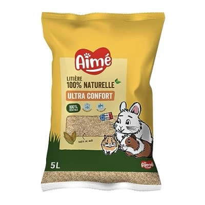 Abbildung von Aimé Kleintierstreu Streu Biologisch abbaubare Saugfähige Maisflocken Kaninchen, Meerschweinchen, Hamster, Mäuse, Meerschweinchen Bis zu 3 Wochen verwendbar 5L