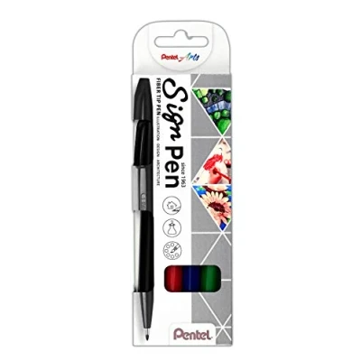 Abbildung von Pentel S520 4 Sign Pen Faserschreiber, 0, 8 mm Strichstärke, 4er Set Schwarz, Rot, Blau, Grün