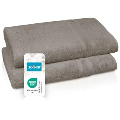 Abbildung von ZOLLNER 2er Set Saunatücher in 70x180 cm Flauschige Handtücher aus Baumwolle mit moderner Streifenbordüre bis 60C waschbar praktischem Aufhänger Fango Hotelqualität