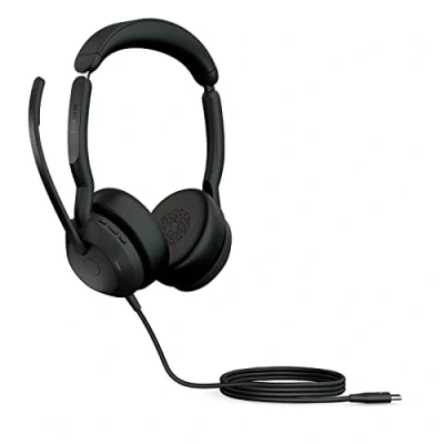 Abbildung von Jabra Evolve2 50 Kabelgebundenes Stereo Headset mit Air Comfort Mikrofone aktiver Geräuschunterdrückung (ANC) kompatibel allen UC Plattformen wie Zoom und Google Meet Schwarz