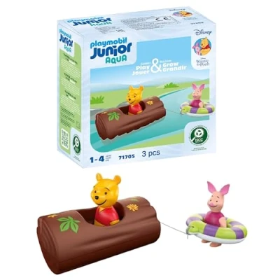 Abbildung von PLAYMOBIL JUNIOR &amp; Disney 71705 Winnie Puuhs Ferkels Wasserabenteuer, inklusive Boot und Schwimmreifen, nachhaltiges Spielzeug aus pflanzenbasierten Kunststoffen, für Kinder ab 1 Jahr