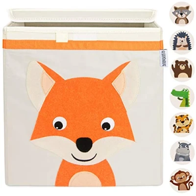 Abbildung von GLÜCKSWOLKE Aufbewahrungsbox Kinder 15 Motive I Spielzeugkiste mit Deckel für Kinderzimmer Spielzeug Box Kiste (33x33x33) zur Aufbewahrung im Kallax Regal Bauernhof Schwein