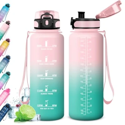Abbildung von KollyKolla Fitness Trinkflasche 1.5L, Große Sport, Wasserflasche Auslaufsicher, Kohlensäure Geeignet, mit Zeitmarkierungen, Sportflasche für Erwachsener, Gym