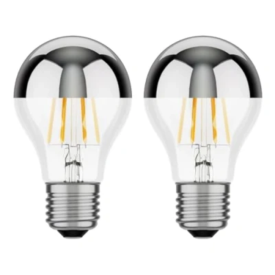 Abbildung von ledscom.de 2 Stück E27 LED Leuchtmittel, A60, warmweiß (2700 K), 6 W, 667lm, Kopfspiegel (silber)