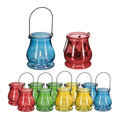 Abbildung von Relaxdays Windlicht, 12er Set, aus Glas, innen &amp; außen, HxD: 9,5 x 8 cm, runde Teelichthalter, Hochzeit, transparent