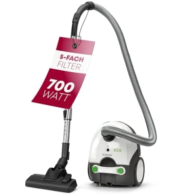 Abbildung von Bomann® Bodenstaubsauger mit energiesparenden 700 Watt Staubsauger 5 Fach Mikrofiltersystem Sauger Beutel Umschaltbare Bodenbürste und Bürsten /Fugendüse BS 9019 CB N weiß