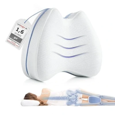 Abbildung von Kniekissen für Seitenschläfer, Orthopädisches Bein Kissen schmerzfreien Schlaf, Ergonomisches Lagerungskissen aus visco elastischem Memory Schaum, atmungsaktiver &amp; waschbarer Bezug, 23,5x9,5 cm