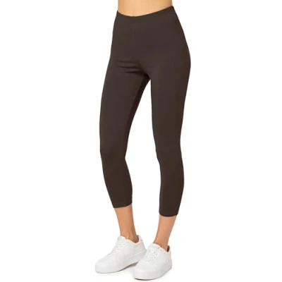 Abbildung von Merry Style Damen Leggings 3/4 aus Baumwolle mit Stretch Leichte Capri atmungsaktiver, elastischer Baumwolle, ideal für Yoga Sport Freizeit Reisen MS10 199 (Braun,M)