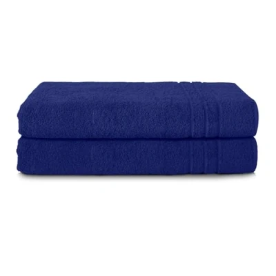 Abbildung von Komfortec 2er Saunatuch Set 70x200 cm aus 100% Baumwolle, XXL Saunatücher, Sauna Handtuch, Weich, Groß, Frottee, Schnelltrocknend, Navyblau