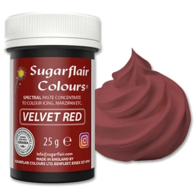 Abbildung von Sugarflair Lebensmittelfarbpaste Velvet Red, Konzentrierte Spectral Lebensmittelfarbe für Buttercreme, Zuckerpaste, Zuckerguss, Kuchenmischungen, Macarons und mehr! 25g
