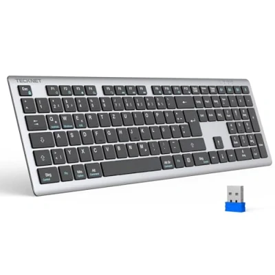 Abbildung von TECKNET Bluetooth Tastatur, Kabellose Wiederaufladbare Multi Device Tastatur mit Einfacher bis zu 4 Geräte, Ultraflache, Deutsches Layout (QWERTZ), für Mac, Windows, iOS, Chrome OS