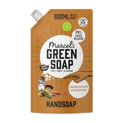 Abbildung von Marcel&#039;s Green Soap Handseife Nachfüllpack Sandelholz &amp; Kardamom Flüssigseife Spender Umweltfreundlich Vegan 97% Biologisch abbaubar 500 ml