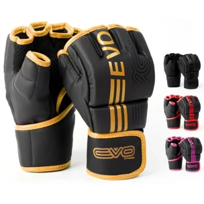 Abbildung von EVO Fitness MMA Handschuhe, Martial Arts Grappling Sparring für Herren, Muay Thai Käfig, Kampfsport, Damen, Rosa, UFC, Boxsack, Training (Golden, M)