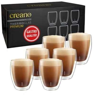Abbildung von Creano PREMIUM doppelwandige Trinkgläser 400ml 6er Set Gastronomie Qualität 100% Spülmaschinenfest NEUHEIT 2024 dooppelwandige Gläser Latte Cappucinotassen
