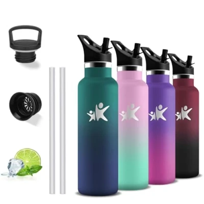 Abbildung von Trinkflasche Edelstahl, 500ml Kinder, mit Strohhalm, BPA Frei, Auslaufsicher, 24h Kalt &amp; 12h Warm, Isolierflasche Doppelwandig, für Schule, Büro, Reisen, Camping