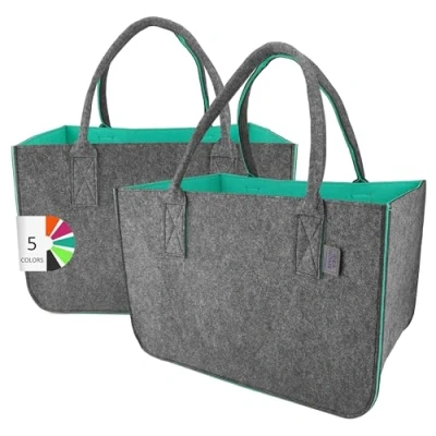Abbildung von IDEA HOME Filztasche Shopper 2 Stücke Groß 30 Liter Einkaufstasche XXL Zusammenklappbar Einkaufskorb Kaminholztasche Kleiderkorb Spielzeugtasche Dunkelgrau/Türkis, XL