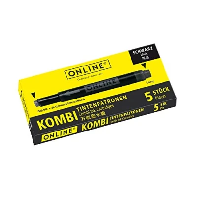 Abbildung von ONLINE Kombi Tintenpatronen, Universal Patronen, kompatibel mit allen gängigen Füllern, auch Lamy Füller, Ersatz Schachtel 5 Großraum Farbe: Schwarz