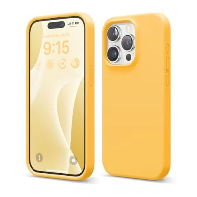 Abbildung von elago Kompatibel mit iPhone 15 Pro Hülle, Liquid Silicone Case, Full Body Protective Stoßfest Soft Microfiber Lining Anti Scratch 6.1 Zoll (Sonne)