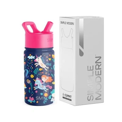 Abbildung von Simple Modern Trinkflasche Kinder mit Strohhalm Sport Isolierte Edelstahl Kindertrinkflasche für Kleinkinder Jungen und Mädchen Summit 415ml Unicorn Rainbows
