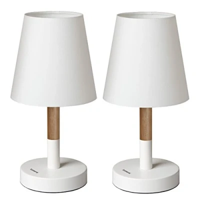 Abbildung von tomons 2er Set LED Nachttischlampe aus Holz, Tischlampe Tischleuchte mit Stoffschirm für Schlafzimmer, Wohnzimmer, Arbeitszimmer, Beistelltisch Weiß