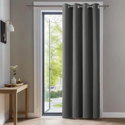 Abbildung von Deconovo Thermovorhang Blickdicht Verdunkelungsvorhang Ösen Vorhang Dicke Thermogardine Kälteschutz warm Hitzeschutz, 214x132 cm(HöhexBreite), Hellgrau, 1 Stück