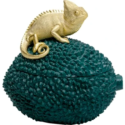 Abbildung von Kare Design Deko Dose Chameleon, Gold/Petrol, dekorative mit Chamäleon, Accessoire, Aufbewahrung, Objekt, 20x20x16 cm (H/B/T)