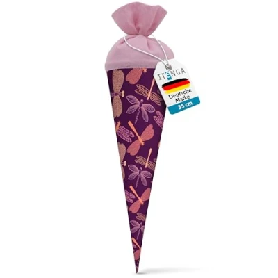 Abbildung von itenga Geschwisterschultüte 35 cm Tiere Pflanzen Muster Geschenkverpackung Schultüte Zuckertüte Filzverschluss Kinder Erwachsene (Libellen)