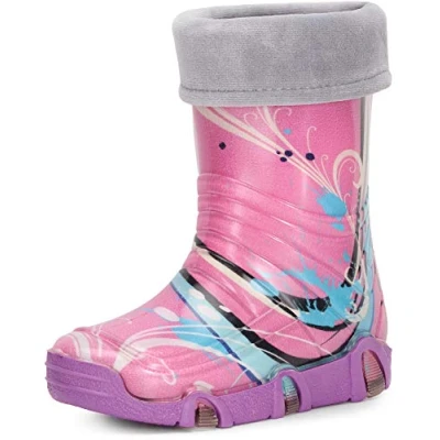 Abbildung von Ladeheid Kinder Mädchen Jungen Gummistiefel Gefüttert Swk33 (Violett Muster 33, 25/26 EU)