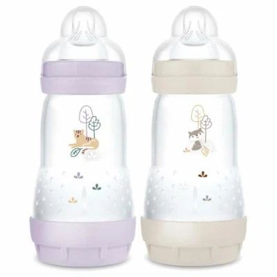 Abbildung von MAM Easy Start Anti Colic Flasche 2+ Monate mittlerer Durchfluss (2 x 260 ml) Flieder + Sand zur Reduzierung von Koliken und Beschwerden des Babys Babyflasche zum Stillen geeignet