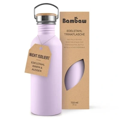 Abbildung von Bambaw Trinkflasche Edelstahl 750ml, Nicht isolierte Lila, Wasserflasche Spülmaschinenfest, Outdoor Flasche Fliederlila