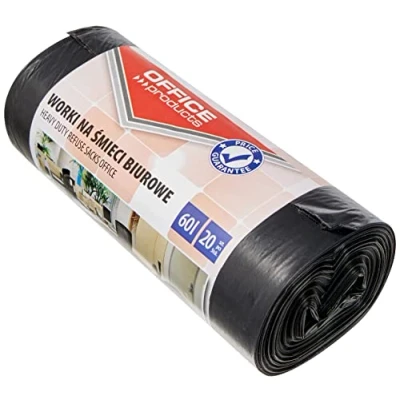 Abbildung von Office Products 22021229 05 Müllbeutel 60 L 20 Stück LDPE Müllsäcke Mülltüte Abfallsäcke für Den Hausmüll das Büro Farbe: Schwarz Foliendicke: μm