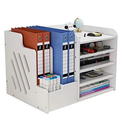 Abbildung von Weißer Schreibtisch Organizer mit großer Kapazität, Ordner fürs Büro, Ablage zur ordentlichen Aufbewahrung von A4 Papier, Stiften, Büchern, Briefen, Dokumenten, PB07 3
