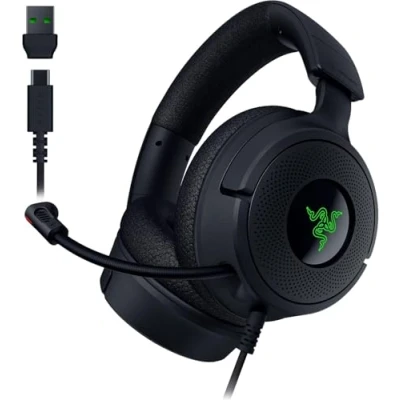 Abbildung von Razer Kraken V4 X Kabelgebundenes PC Gaming Headset (Triforce 40 mm Treiber, einziehbares Nierenmikrofon, 7.1 Surround Sound, Chroma RGB, für Konsolen &amp; Mobiltelefone über USB C) Schwarz