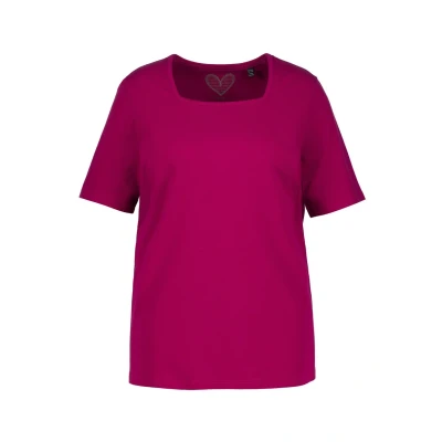Abbildung von Ulla Popken Damen T Shirt, A Linie, Carree Ausschnitt, Halbarm Shirt Neck, Magnolienrot, 50 52 EU