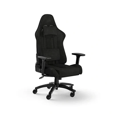 Abbildung von Corsair TC100 Relaxed Gaming Stuhl Stoff Vom Rennsport inspiriertes Design Lendenkissen Abnehmbares Nackenkissen aus Memory Schaumstoff Verstellbare Armlehnen Schwarz