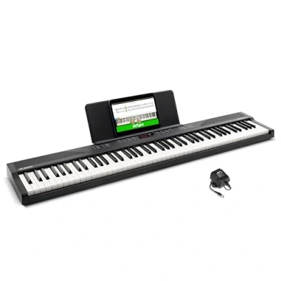 Abbildung von Alesis Keyboard E Piano mit 88 Tasten, 480 Sounds, Lautsprechern, USB MIDI, Noten/Tablet Ablage, Netzadapter &amp; Klavierlektionen für Anfänger