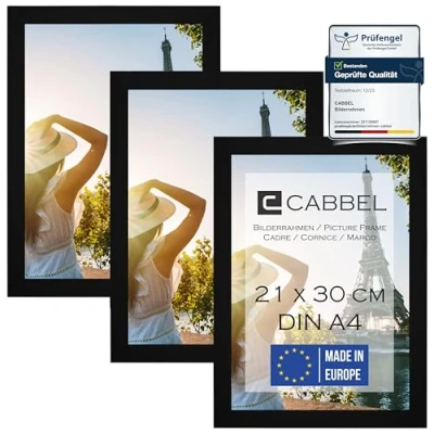 Abbildung von CABBEL 3er Set Bilderrahmen DIN A4 21x30 MDF Holz Rahmen mit bruchsicherem Acrylglas, ideal für Collagen, Portraits &amp; Urkunden in Birke
