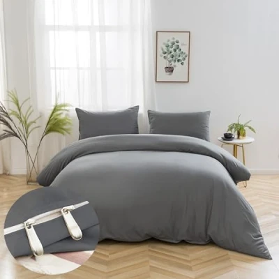 Abbildung von AYSW Bettwäsche gebürstet Microfaser 1 Bettbezug 200x220cm + 2 Kopfkissenbezug 80x80cm mit Reißverschluss Grau