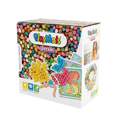 Abbildung von PlayMais MOSAIC Dream Mermaid Kreativ Set zum Basteln für Kinder ab 5 Jahren Über 2.300 Stück &amp; 6 Mosaik Klebebilder mit Meerjungfrauen Fördert Kreativität Feinmotorik Natürliches Spielzeug