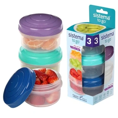 Abbildung von Sistema Snack Pots Mini Bites TO GO Frischhaltedosen, 130 ml, stapelbare Boxen mit Deckel, BPA frei, 3 Stück